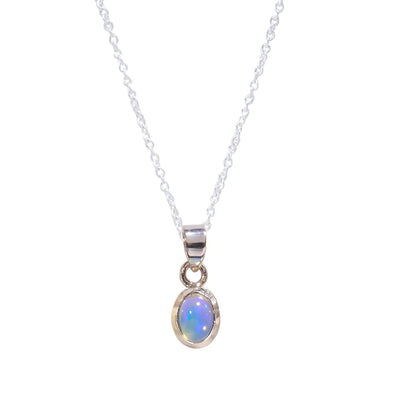 3ct Natural Ethiopian Opal bezel pendant in Sterling Silver | Natural Opal Necklace