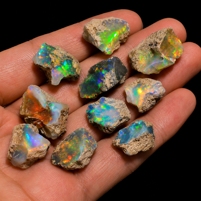 Welo Fire Ethiopian Opal Rough Crystals – Natural Honeycomb Opal and Rainbow Flash for Jewelry Making