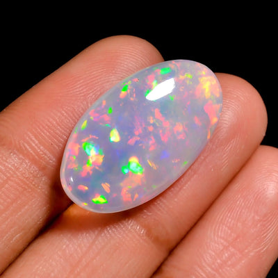 10 Ct White Ethiopian Opal Cabochon – Luminous Multi-Color Opal (24X14X5 MM) for Jewelry