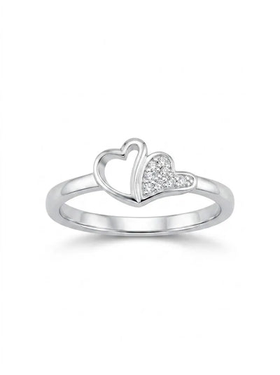 Double Heart Promise Ring, Sterling Silver Stacking Ring, Minimalist Band