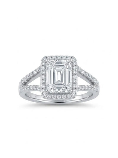 Emerald Cut Engagement Ring, CZ Halo Ring, Anniversary Gift for Her