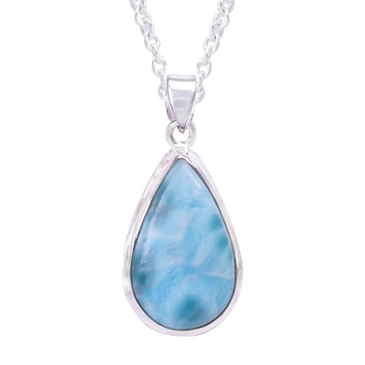 Blue Larimar Sterling Silver Pendant in Pear Shape for Women