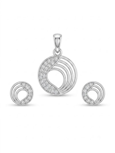 Sterling Silver Jewelry Set, Circular Swirl Pendant and Stud Earrings, Cubic Zirconia, Bridal Gift for Her