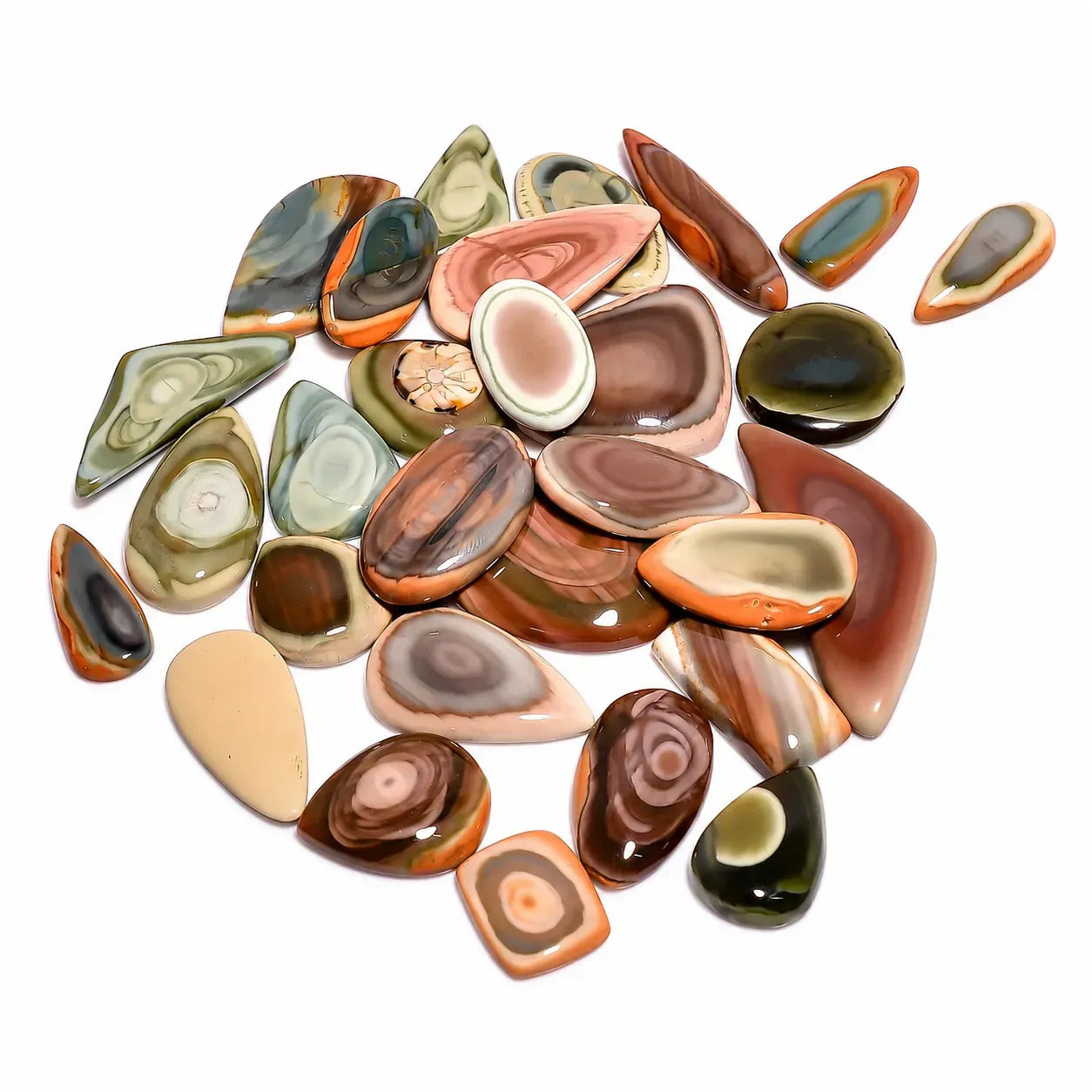 Collection of multicolored stones on a white background