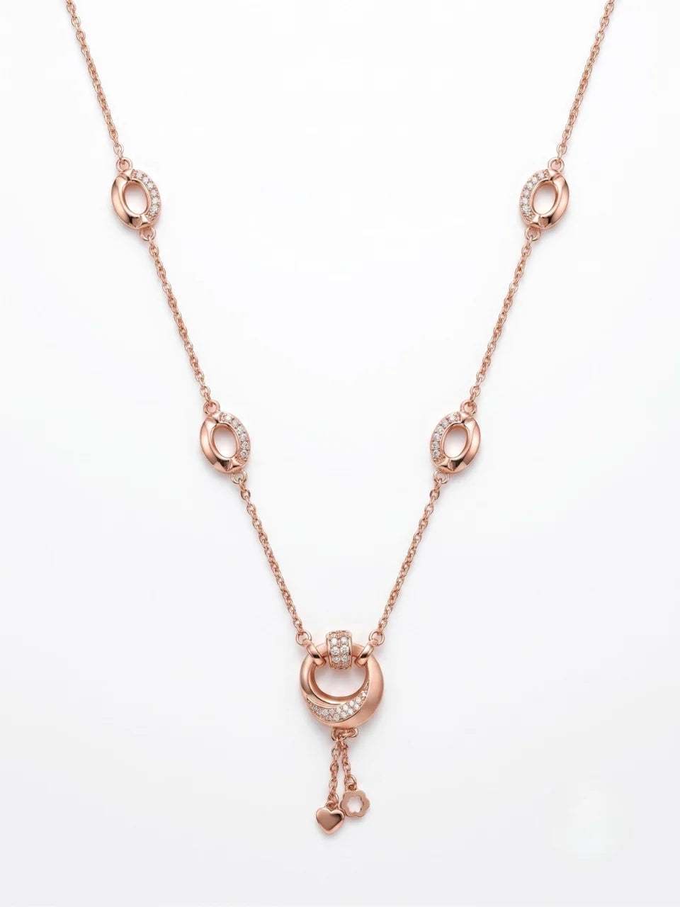 925 Sterling Silver Pavé Oval Link Tassel Necklace For Women