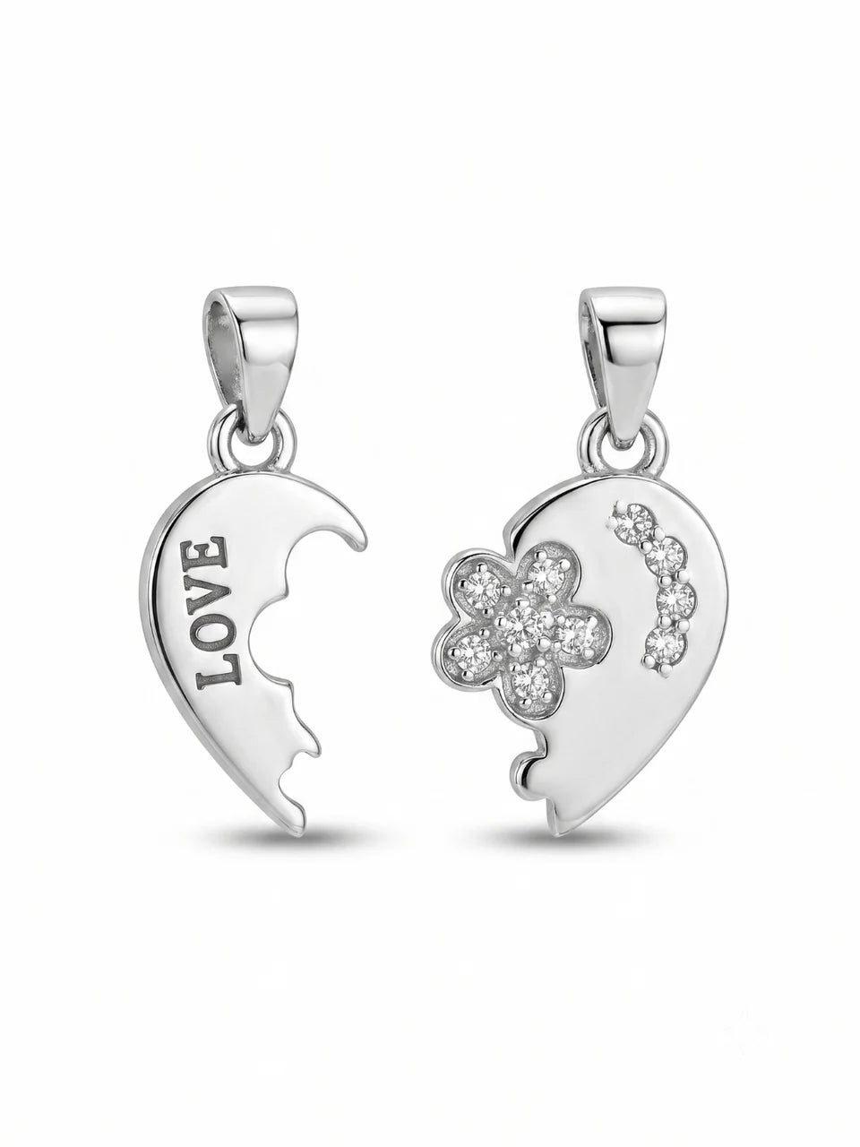 925 Sterling Silver Lucky Clover Heart Couple Pendant Without Chain