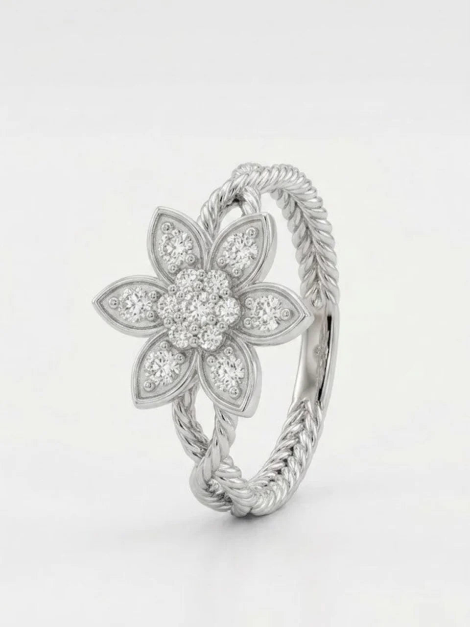 925 Sterling Silver Floral Diamond Ring for Women
