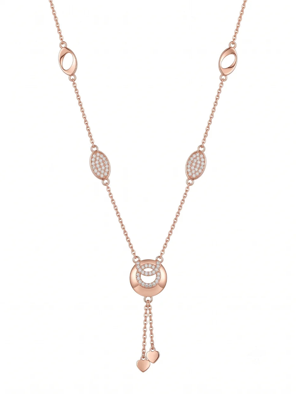 925 Sterling Silver Double Circle Pavé Drop Necklace For Women