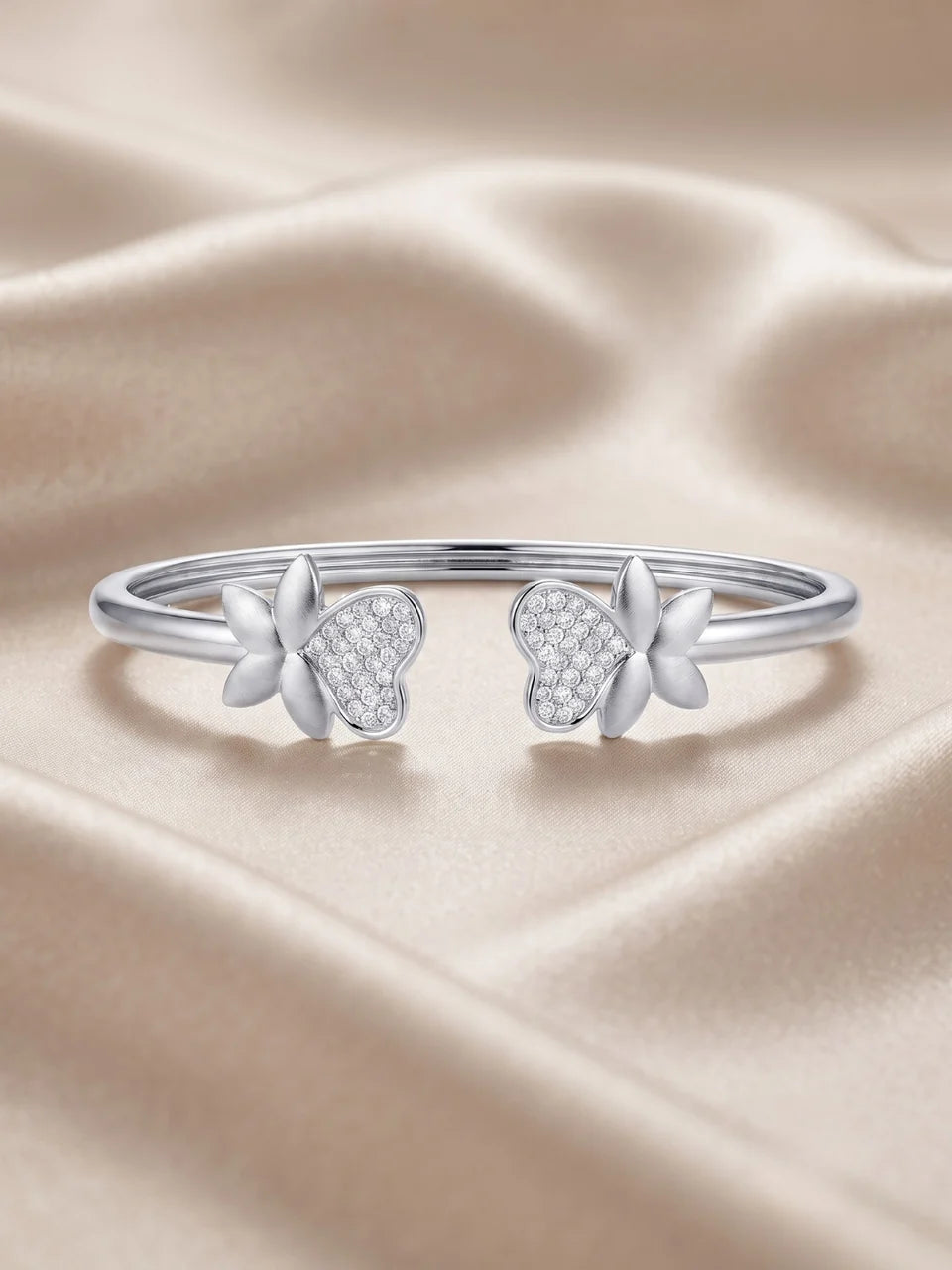925 Silver Butterfly Love Cuff Bracelet for Women