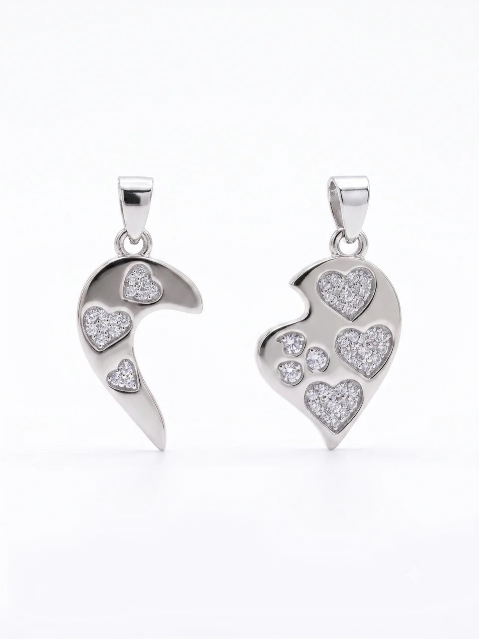 925 Sterling Silver Sparkling Multi-Heart Couple Pendant Without Chain