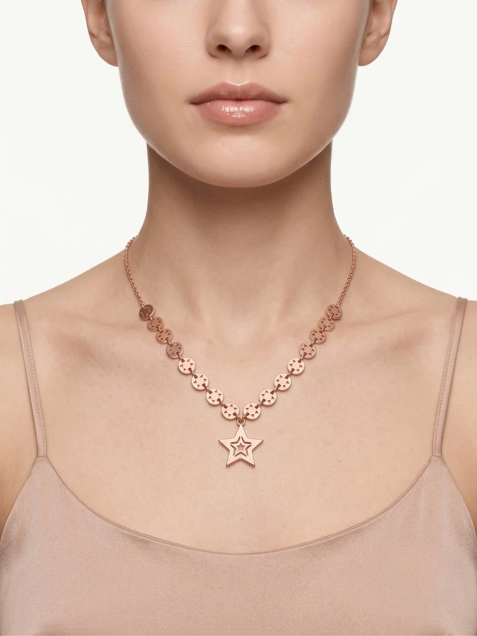 925 Sterling Silver Textured Disc Star Pendant Necklace For Women