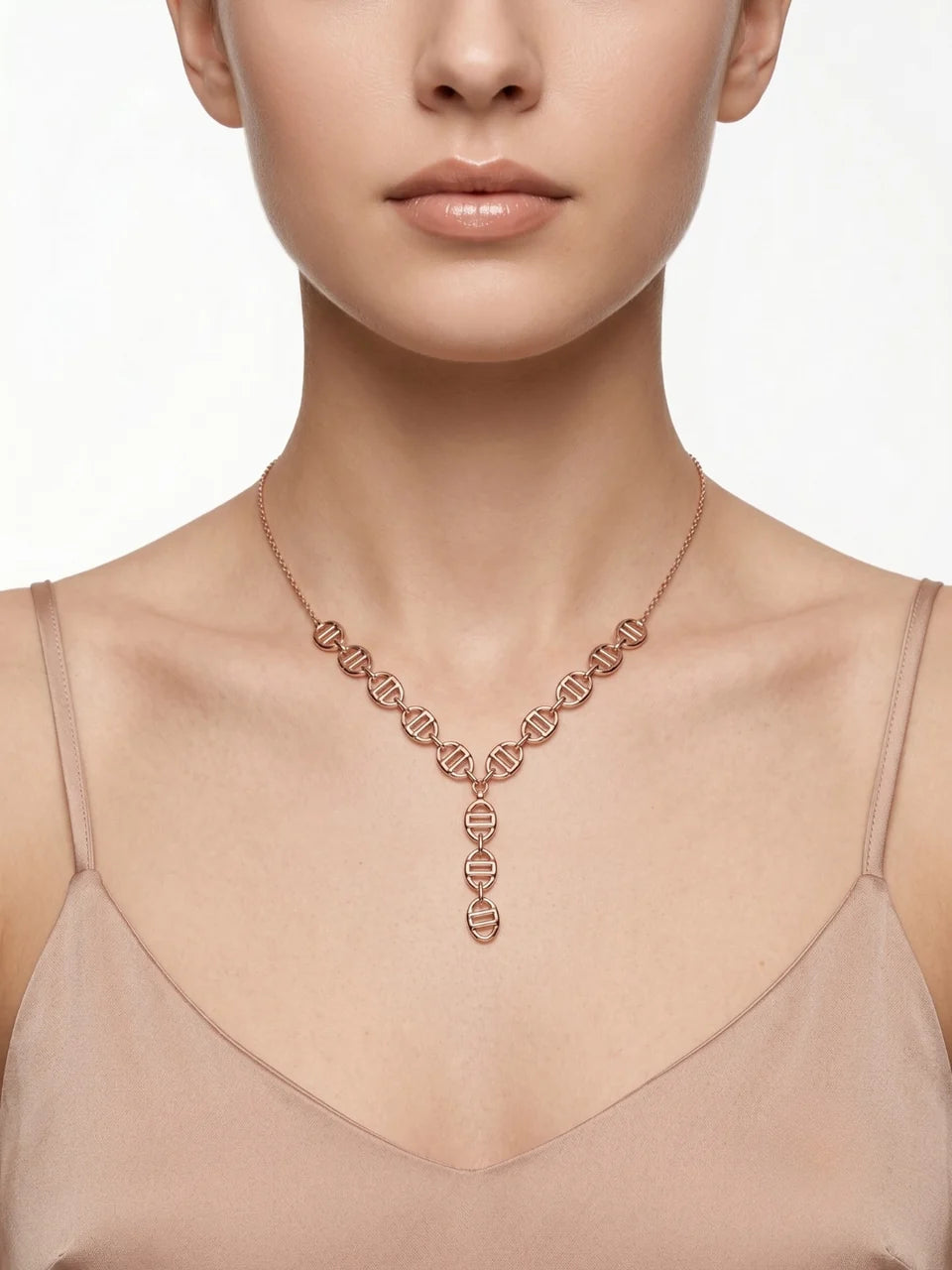925 Sterling Silver Open Circle Link Drop Necklace for Women