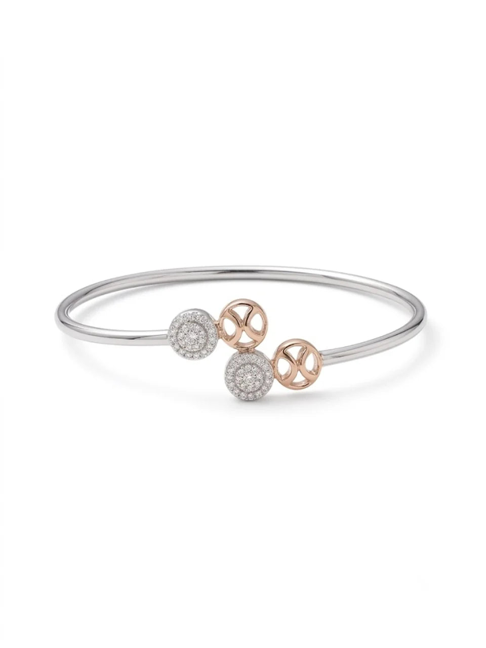 925 Sterling Silver Dual Halo Charm Open Bracelet for Women