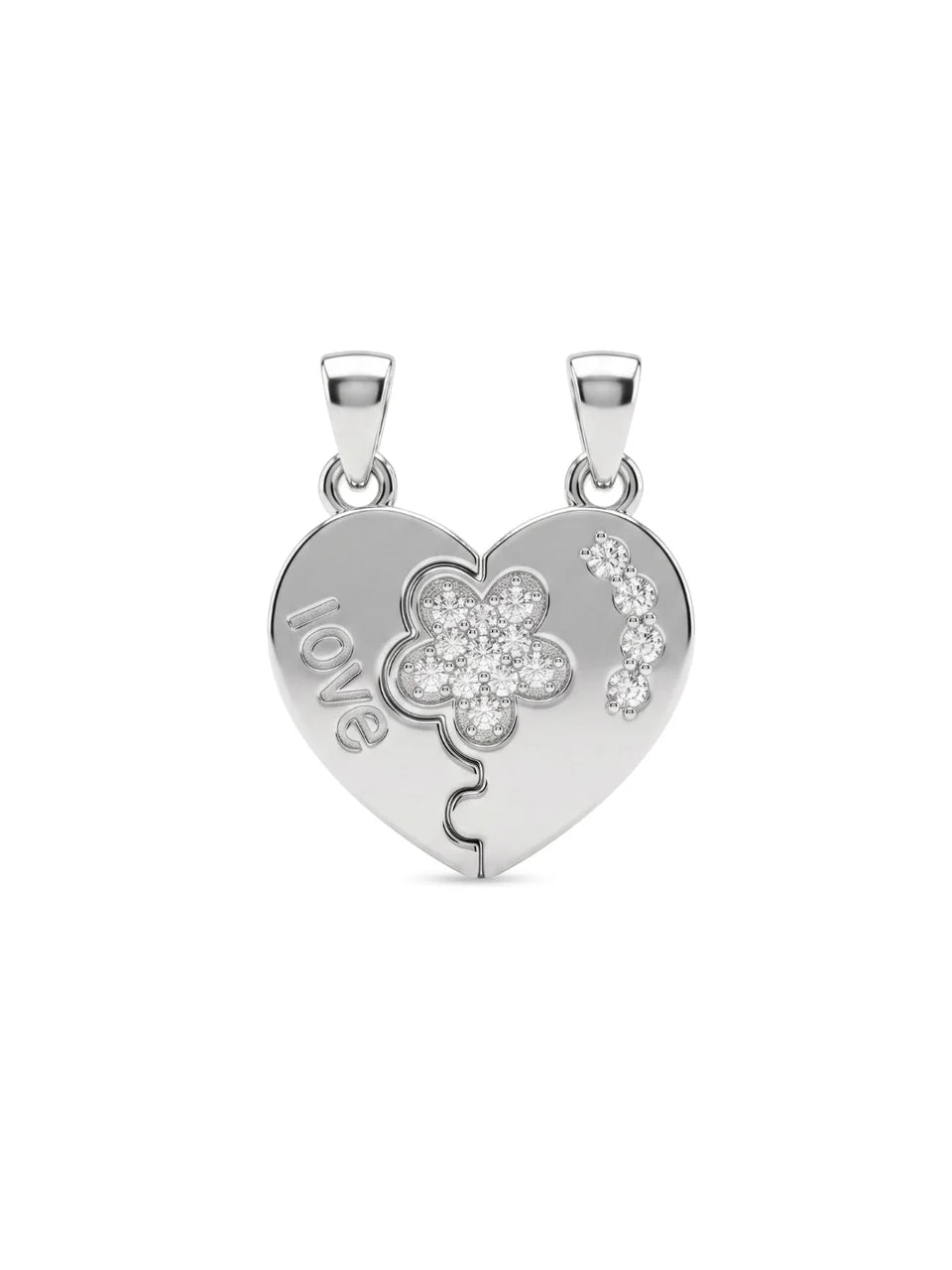 925 Sterling Silver Lucky Clover Heart Couple Pendant Without Chain