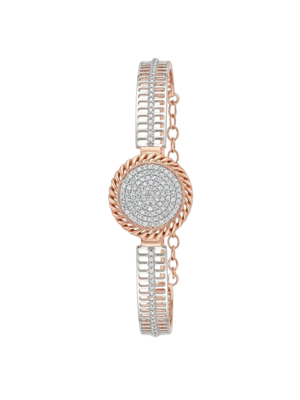 92.5 Sterling Silver Rose Gold Crystal Circle Statement Bracelet for Women