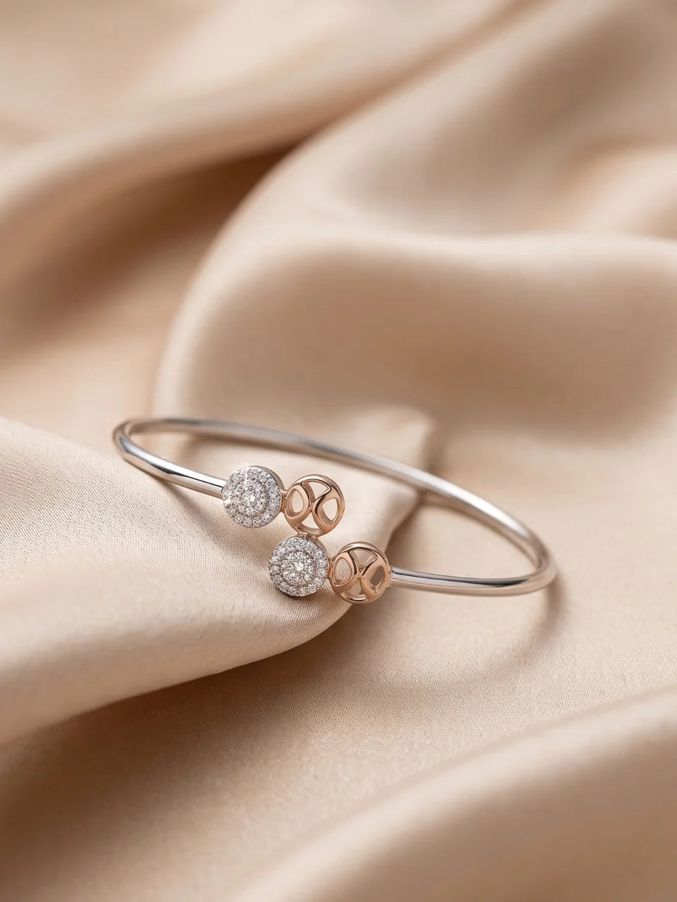 925 Sterling Silver Dual Halo Charm Open Bracelet for Women
