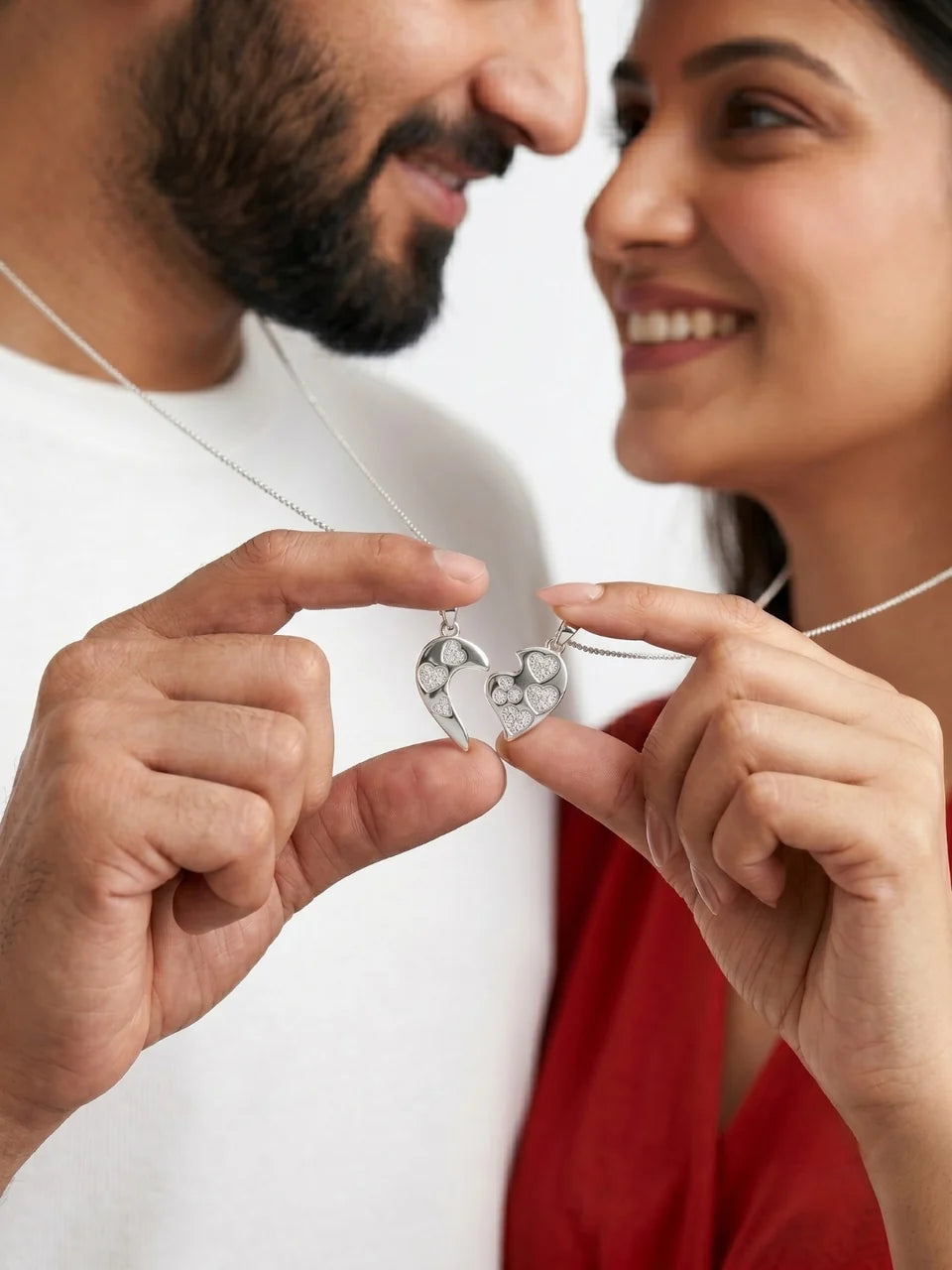 925 Sterling Silver Sparkling Multi-Heart Couple Pendant Without Chain