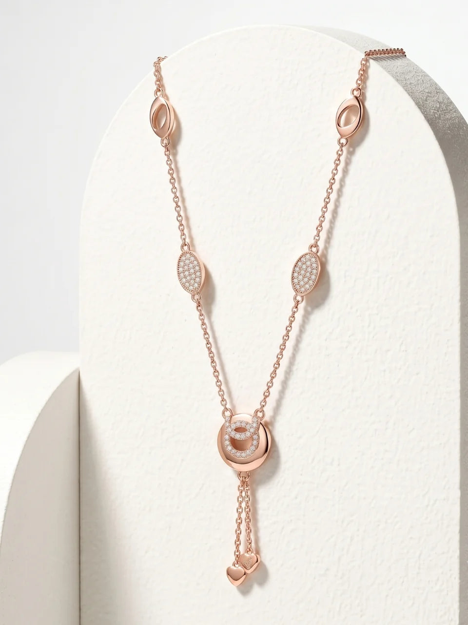 925 Sterling Silver Double Circle Pavé Drop Necklace For Women