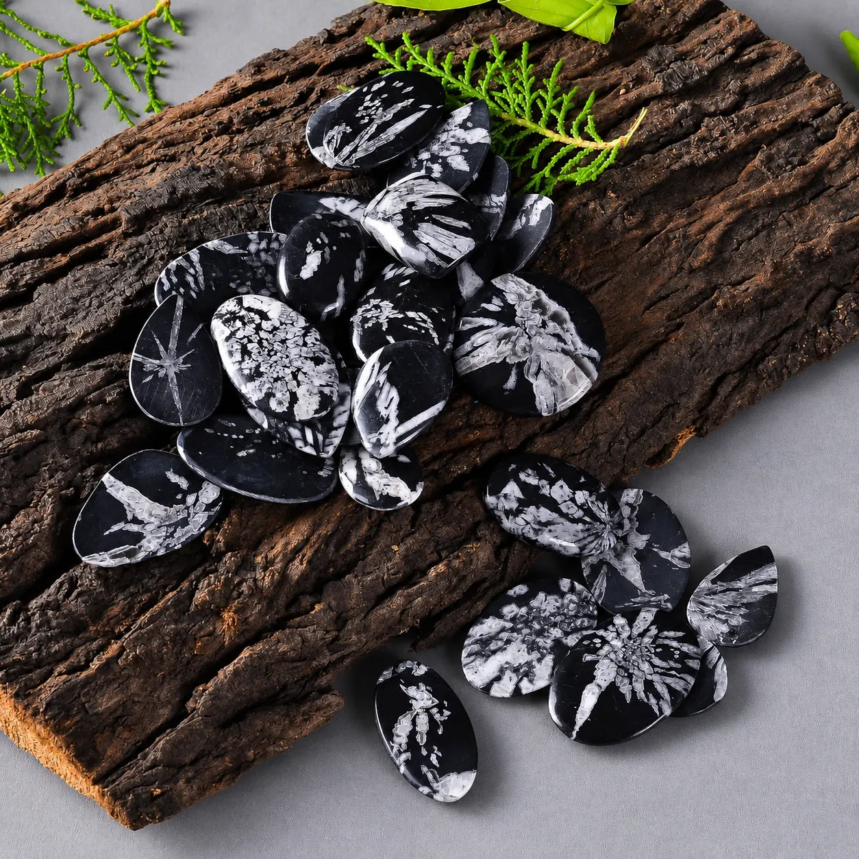 AAA Chrysanthemum cabochon lot – Black & White Gemstone for artisan jewelry (1–10 Pieces)