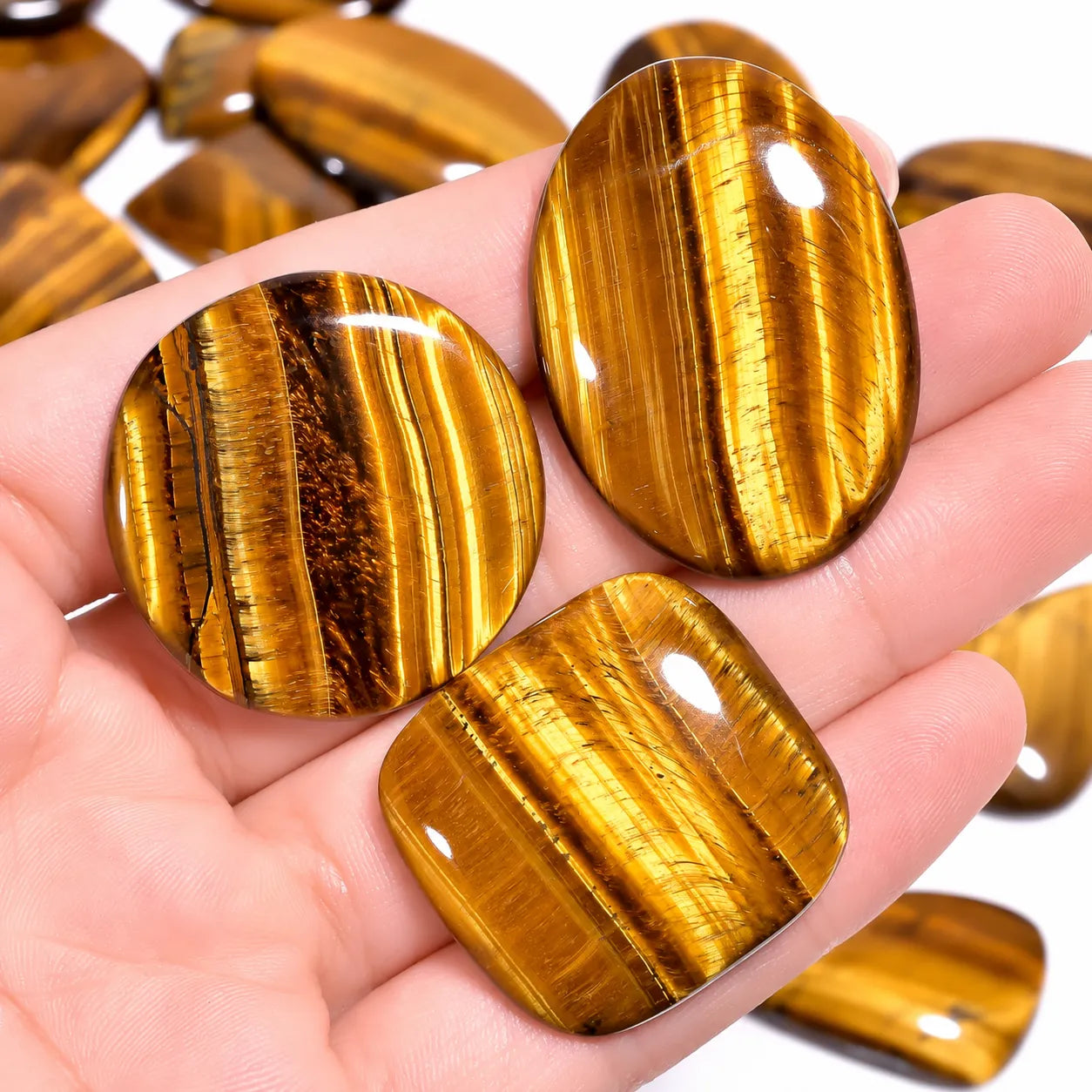 Natural Tiger Eye Cabochon Lot – Polished mixed-shape Golden-brown Gemstone (20–40 mm)