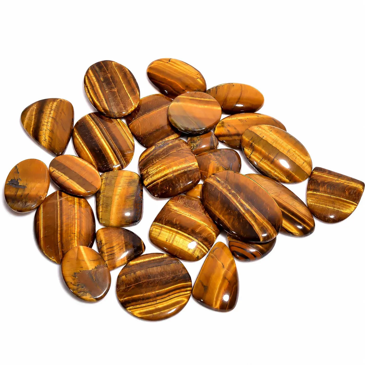 Natural Tiger Eye Cabochon Lot – Polished mixed-shape Golden-brown Gemstone (20–40 mm)
