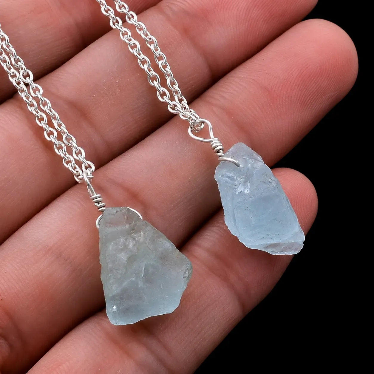 Raw Aquamarine Crystal Pendant, Silver Plated Necklace, Healing Gemstone