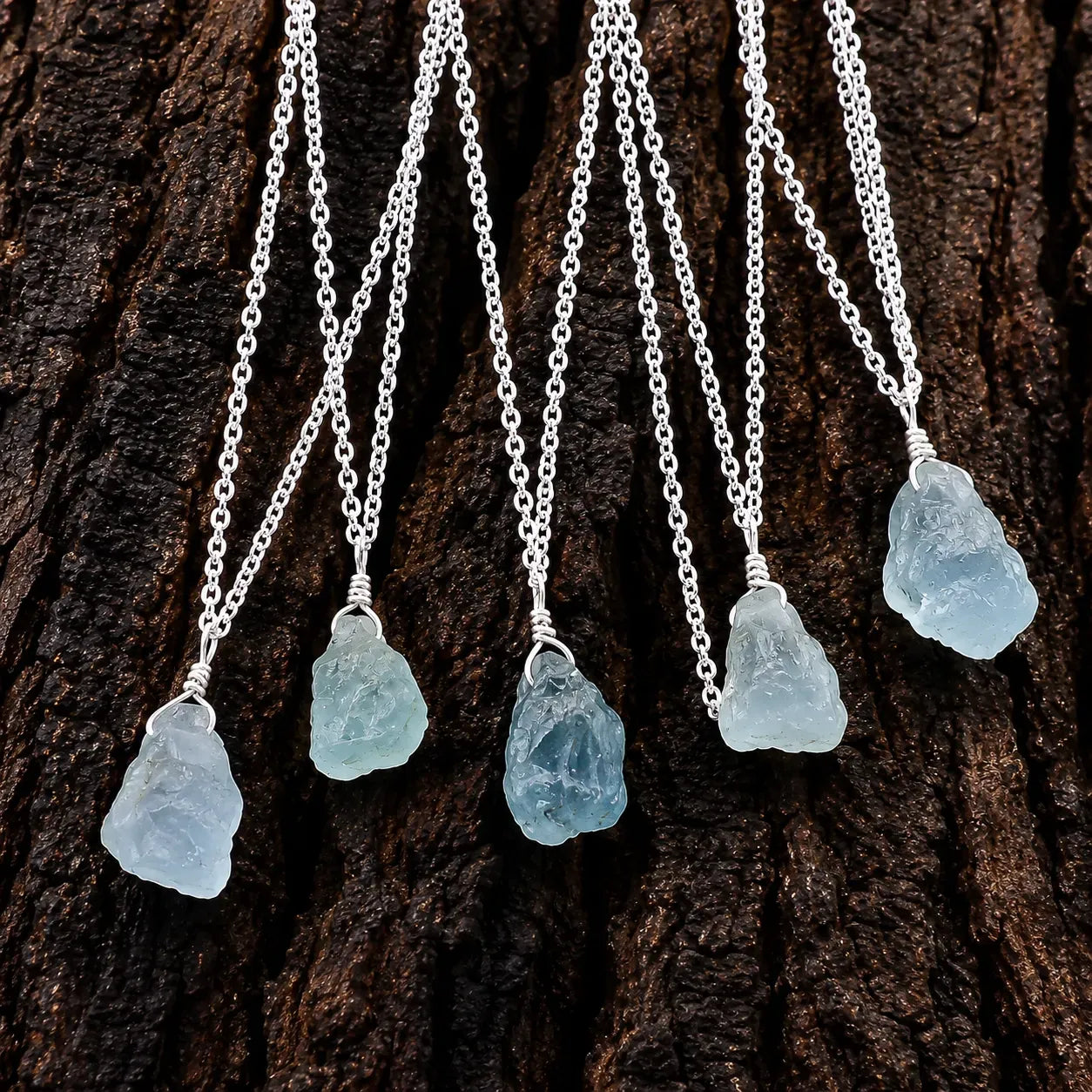 Raw Aquamarine Crystal Pendant, Silver Plated Necklace, Healing Gemstone
