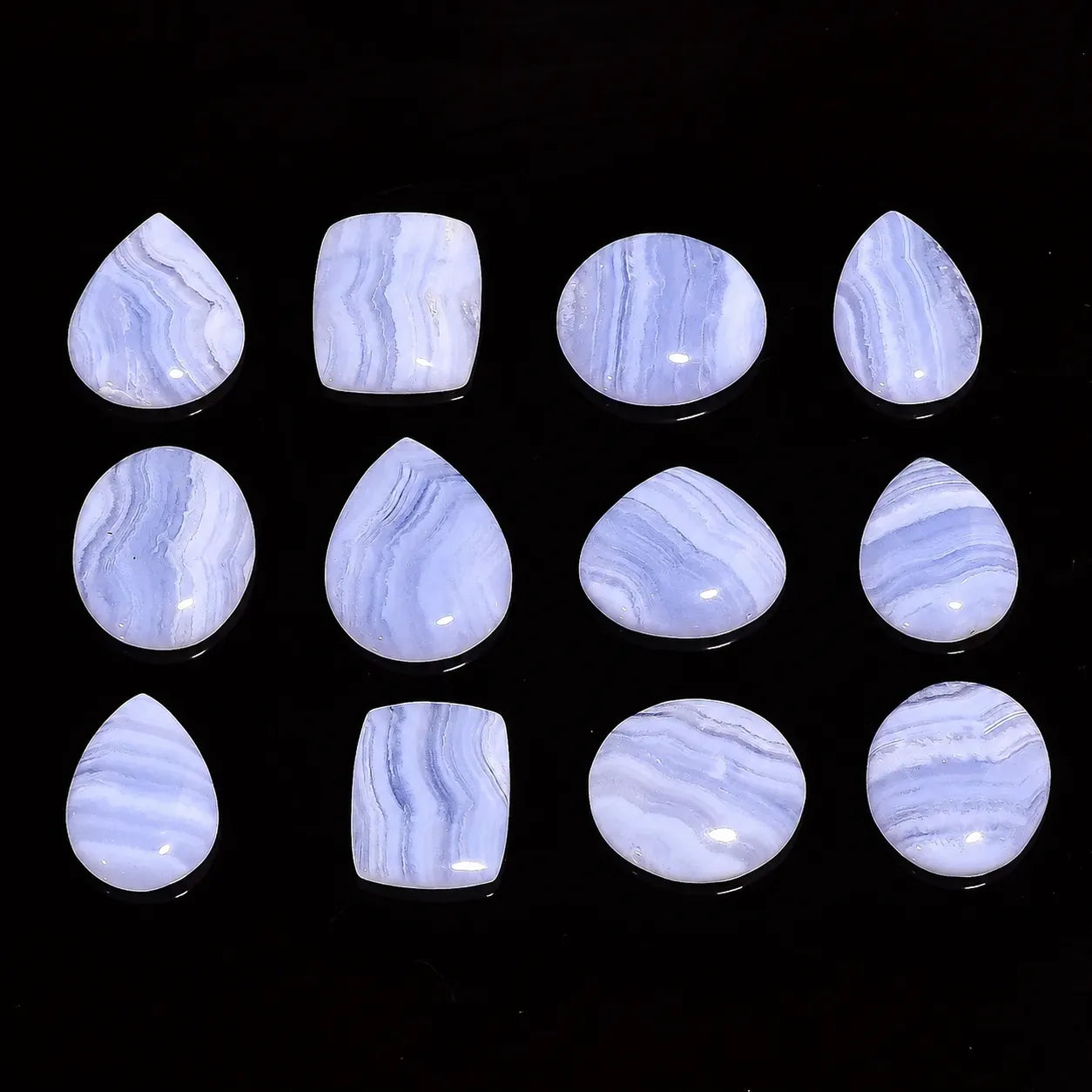 100–1000 Ct Blue Lace Agate Cabochon Lot in Mix Shape and Polished Finish (2–30 Pieces)