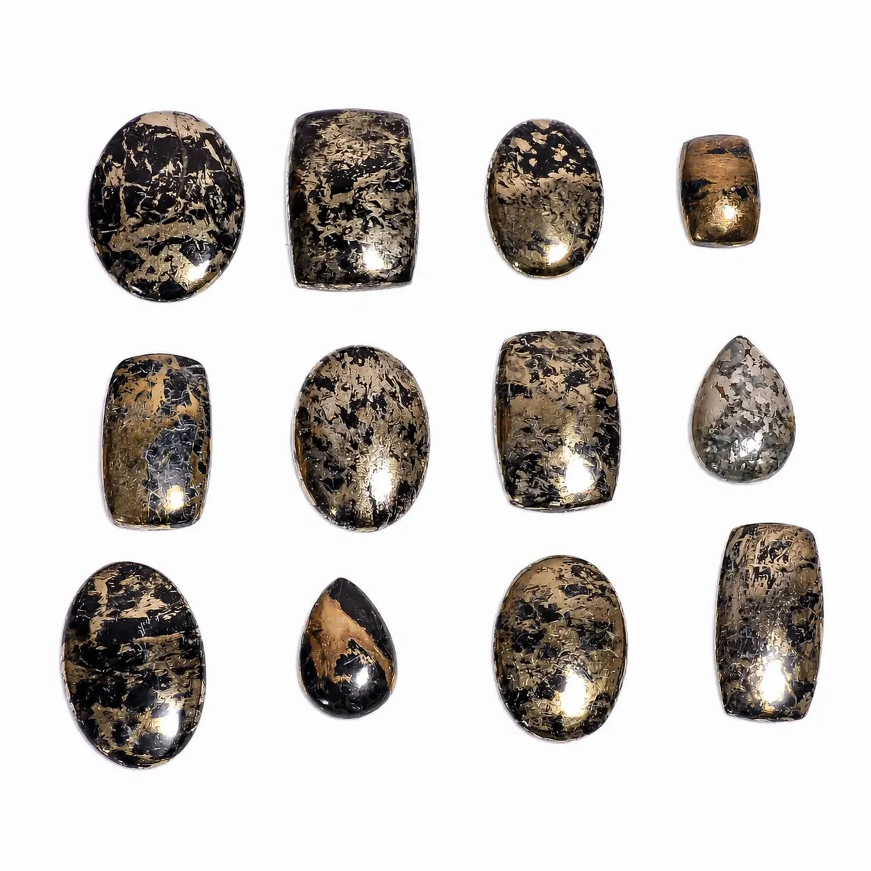 Natural Apache Gold Cabochon lot – Black & Gold Polished Gemstone (20–30 mm), 1–10 Pieces