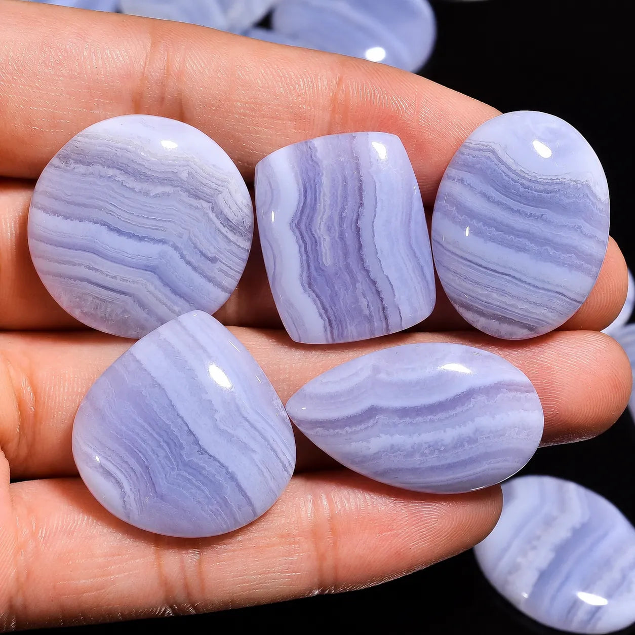 100–1000 Ct Blue Lace Agate Cabochon Lot in Mix Shape and Polished Finish (2–30 Pieces)