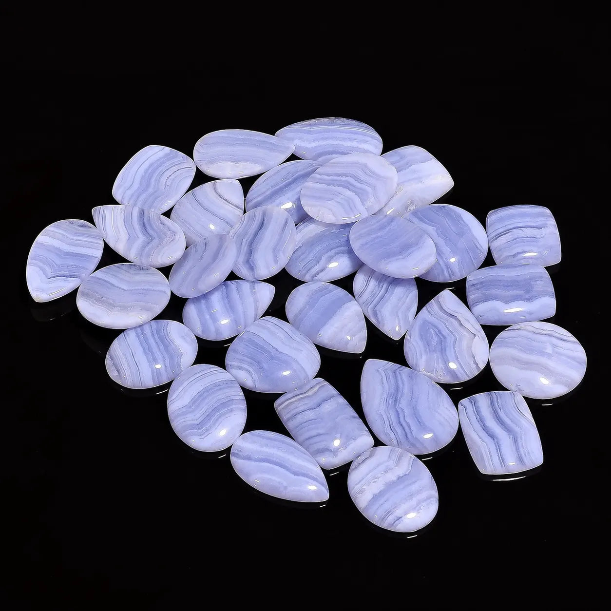 100–1000 Ct Blue Lace Agate Cabochon Lot in Mix Shape and Polished Finish (2–30 Pieces)