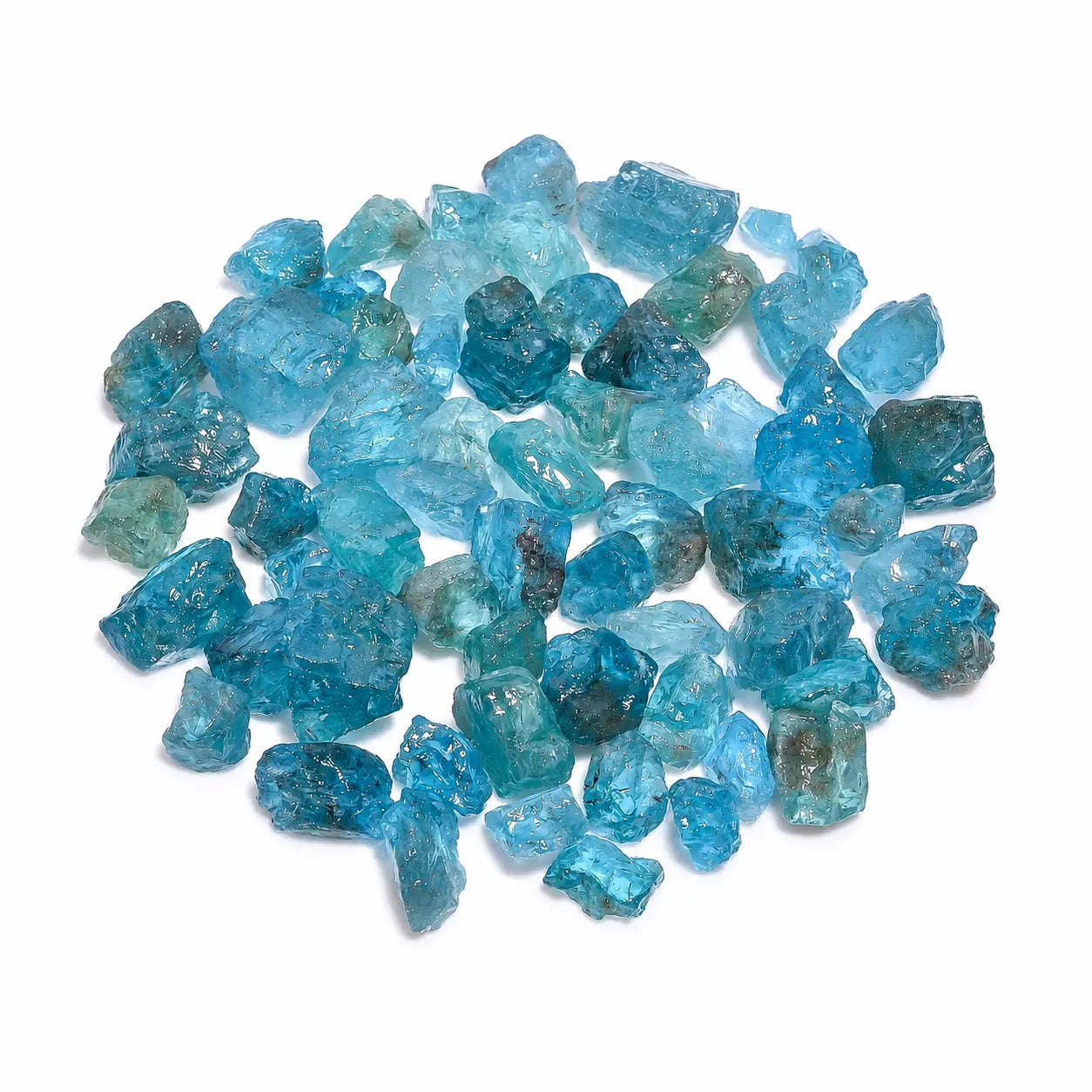 Pile of blue crystals on a white background