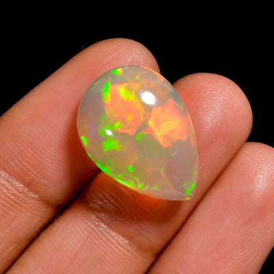 9 Ct Natural White Ethiopian Opal with Milky White Base Pear Cabochon (19X13X7 MM)