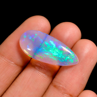 7.00 Ct White Ethiopian Opal Pear Cabochon Rainbow Fire for Jewelry Making (17×13×6 mm)