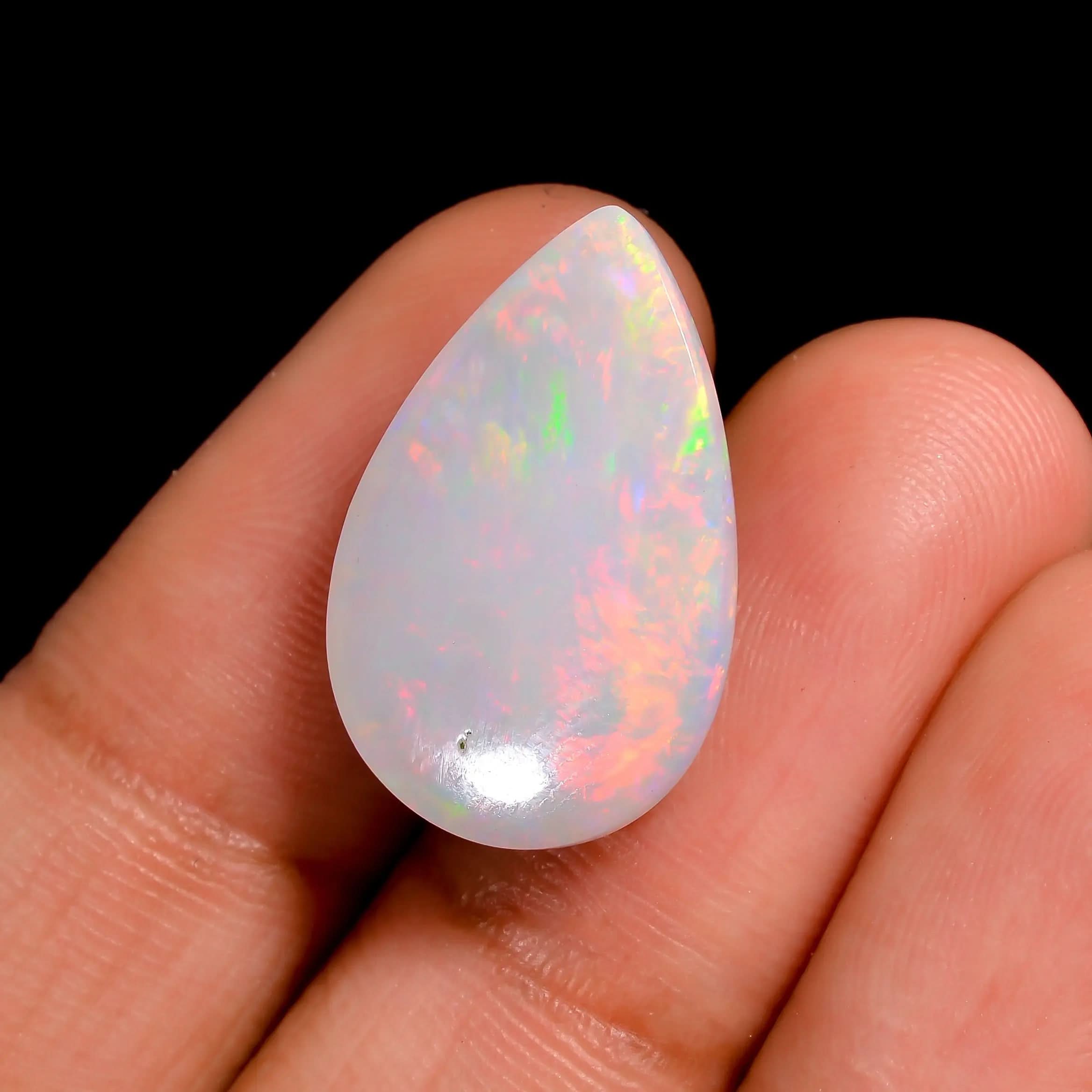 Premium White Ethiopian Opal Cabochon – Pear Fire Gem for Custom Jewelry Armonia Gems