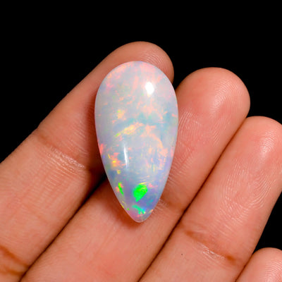 11 Ct White Ethiopian Opal with Vivid Neon Multi-Color Play-of-Color in Pear Shape (25X13X6 MM)