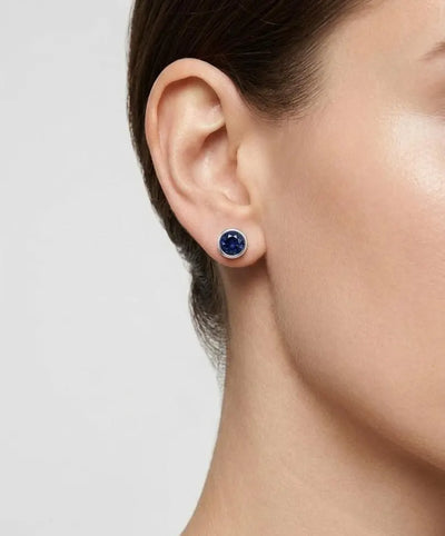 Blue Sapphire-Look Stud Earrings — 925 Sterling Silver Bezel Set Blue Stone Studs, Bridesmaid Gift