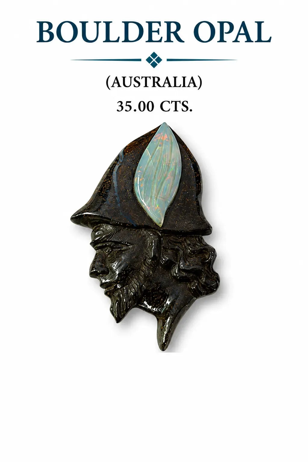 Flat back view of Natural Boulder Opal Cabochon gemstone