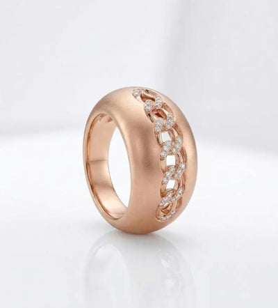 Chunky Cuban Link Ring, Sterling Silver Wide Dome Band
