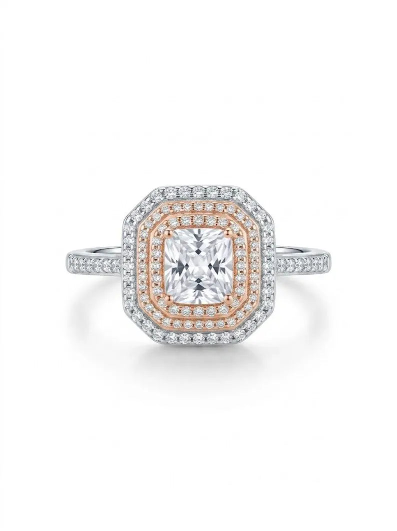 Classic Bridal Ring in 925 Sterling Silver with Cushion Cut Halo