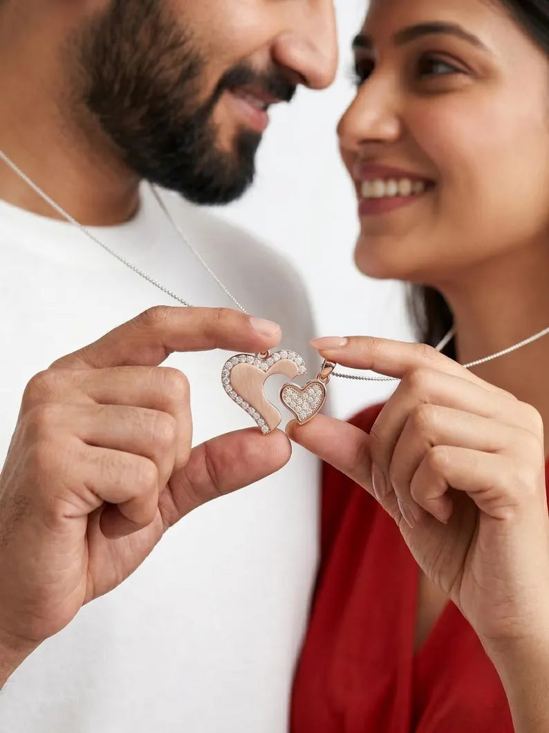 Couple necklace set in two jewelry boxes