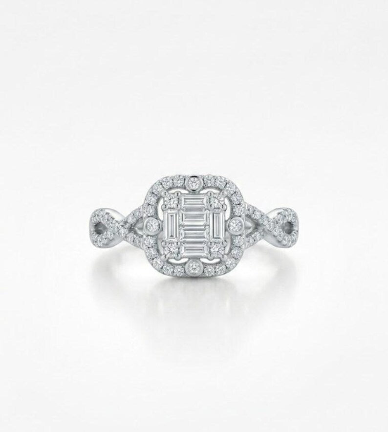 Cushion Halo Ring with Infinity Split Shank Wedding Band