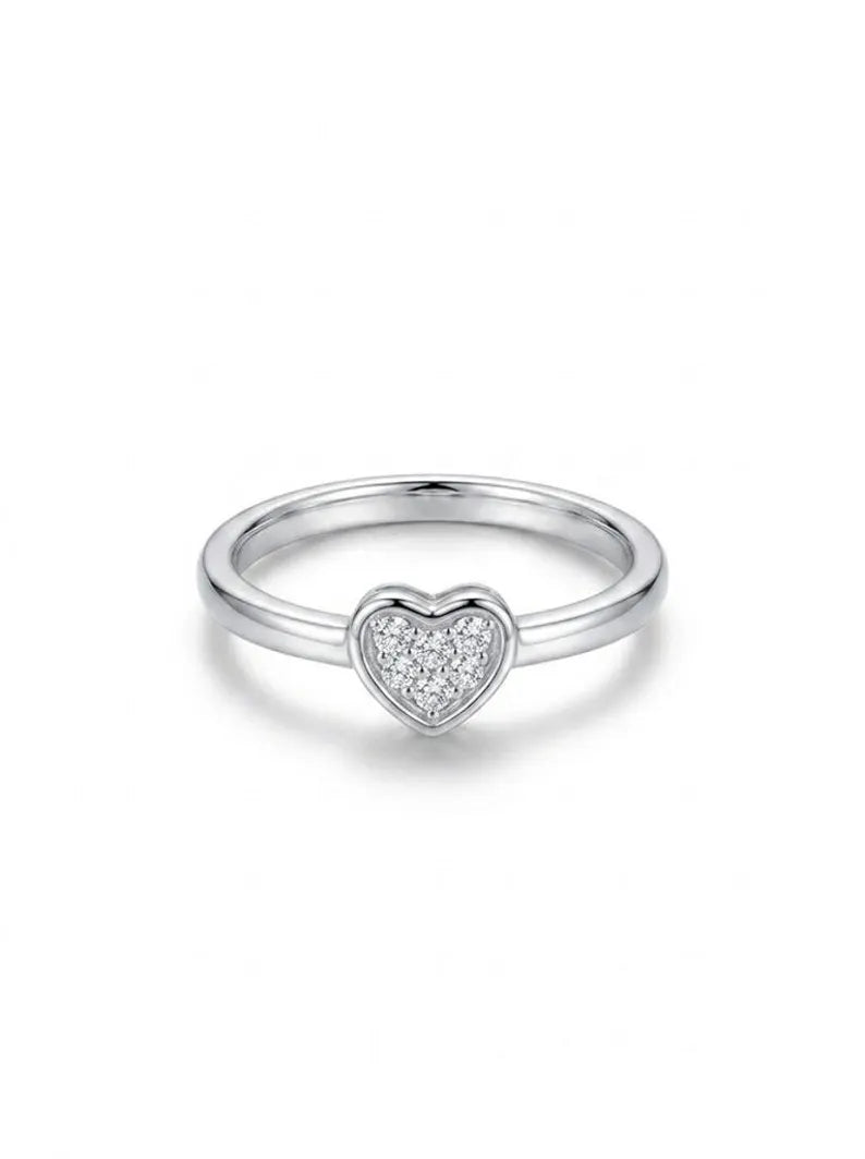 Dainty Heart Ring in 925 Sterling Silver with Pavé Heart Design