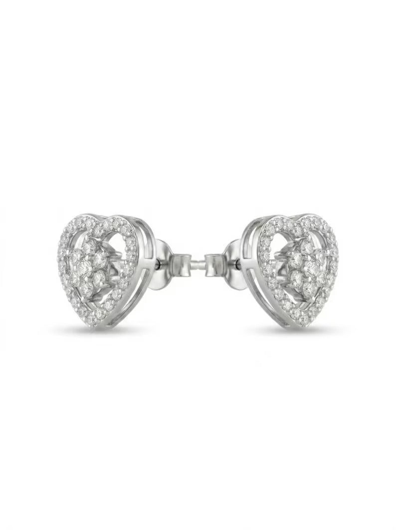 Silver ring with small diamonds on a white background