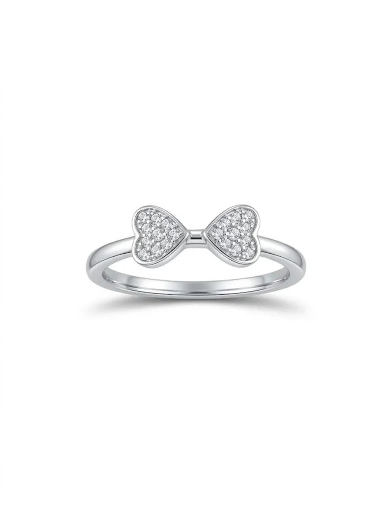Front-facing product shot of sterling silver double heart ring