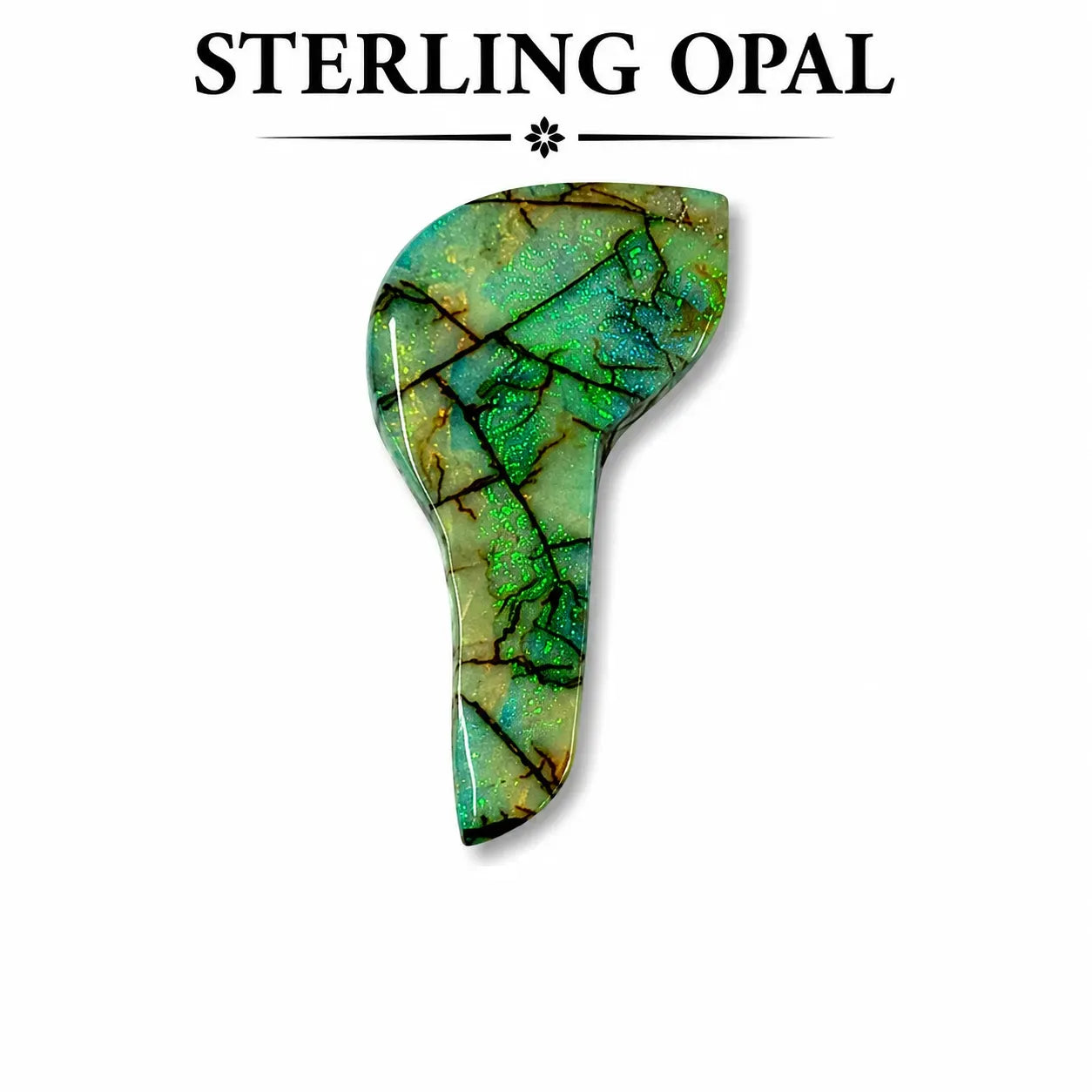 Elongated fancy shape Monarch Opal Cabochon, 16x33mm, 10 carats, AAA grade front view