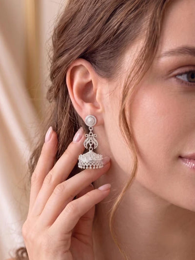 Filigree Jhumka Drop Earrings — 925 Sterling Silver Statement Bell Dangle, Indian Ethnic Jewelry