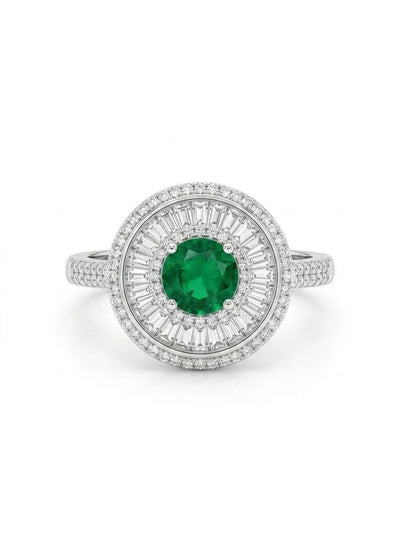Green Emerald Engagement Ring, Vintage Art Deco Cocktail Ring