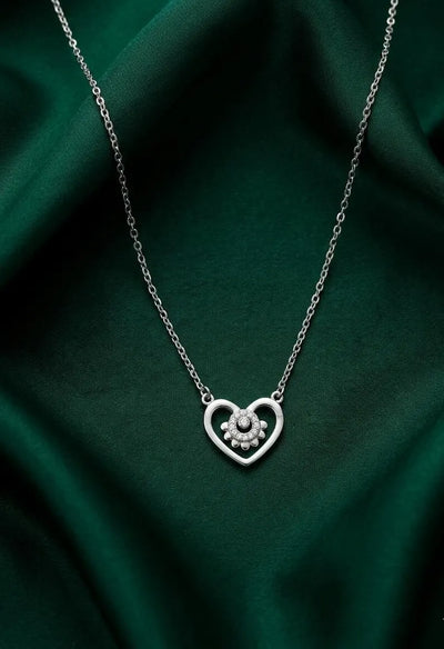 925 Sterling Silver Beaded Heart Necklace with Sparkle Center, Minimalist Boho Pendant, Everyday Gift for Girlfriend