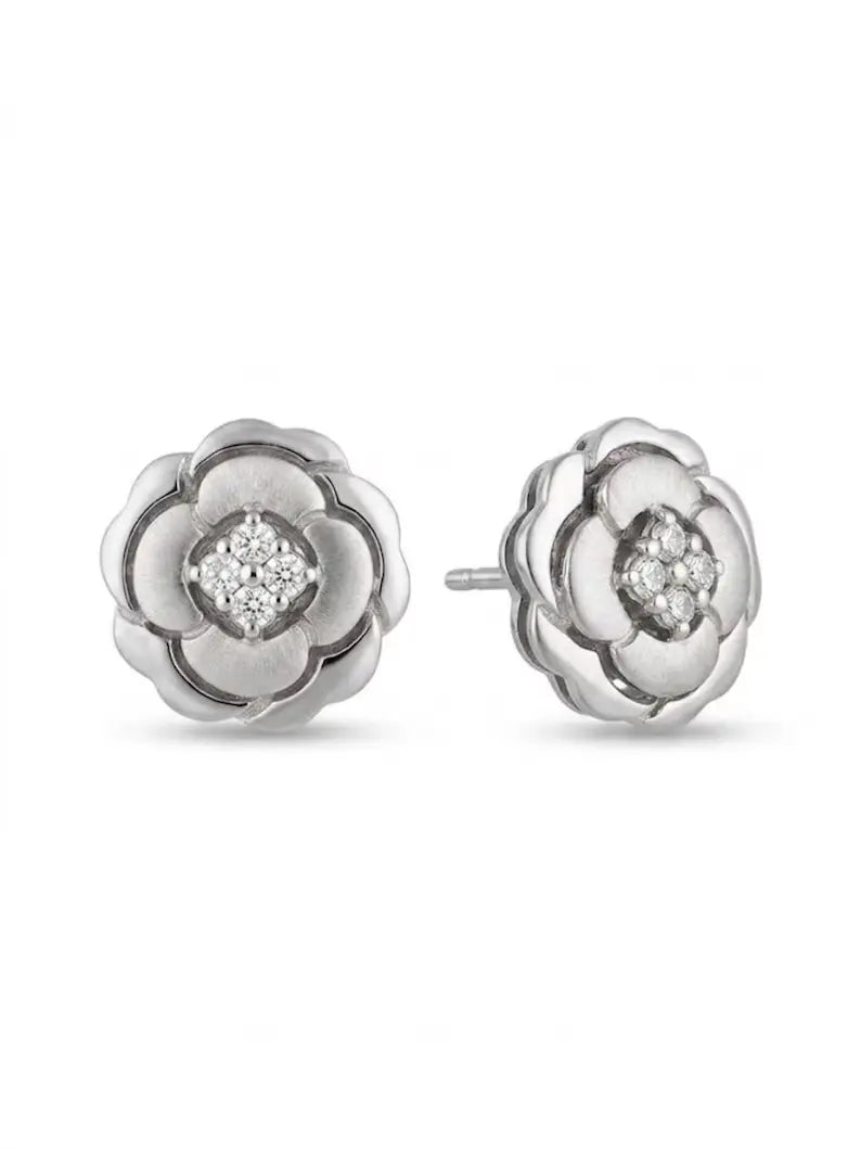 Sterling Silver Rose Flower Stud Earrings – Hypoallergenic CZ Studs for Women